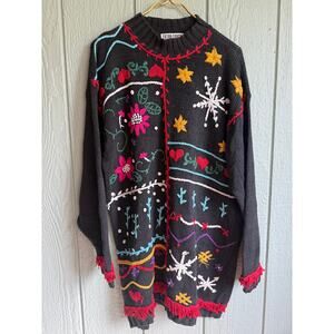 Vintage Holiday Embroidered Grandma Sweater Tunic, 3X